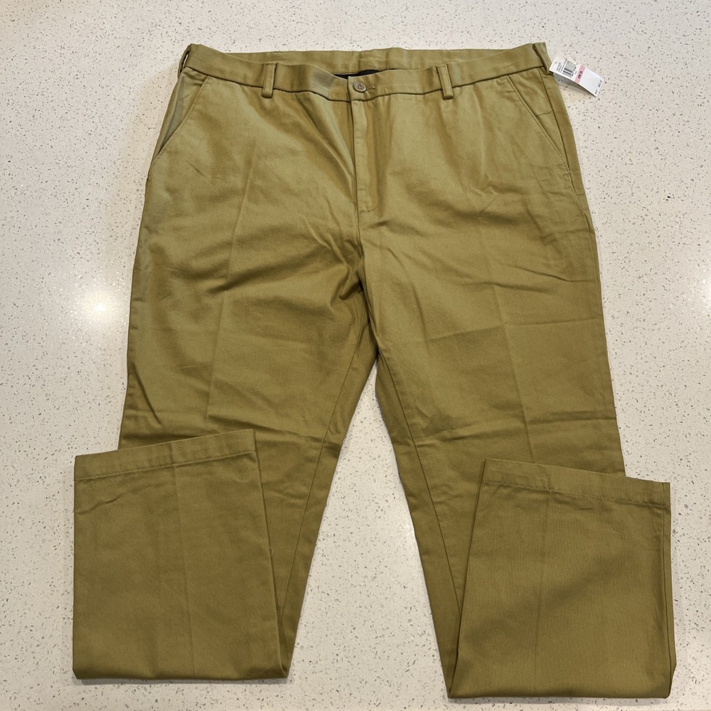 Izod Men's American Chino Flat Front Straight Fit Pant, Khaki, 40W x 32L NWT